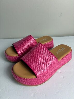 Womens Woven Platform Slide Sandals Mules Pink Beach Vacation Summer NEW
